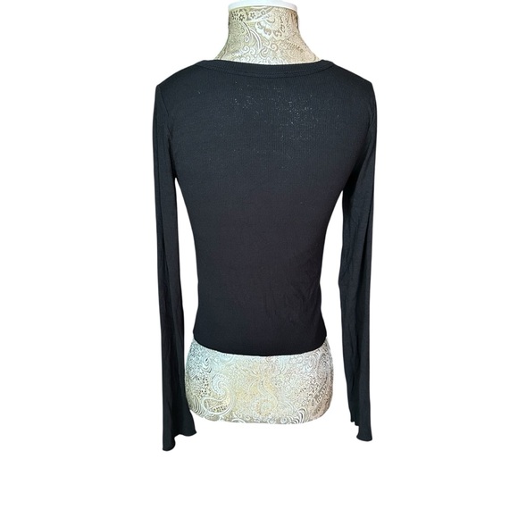 Stretch Ribbed Black Long Sleeve Women's Crop Top Casual Rave Goth Size Large - Picture 3 of 4